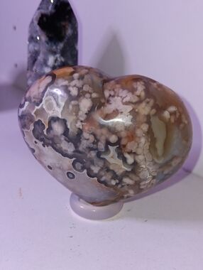 Ocean Jasper Heart Stone - Cream, Gray, Brown